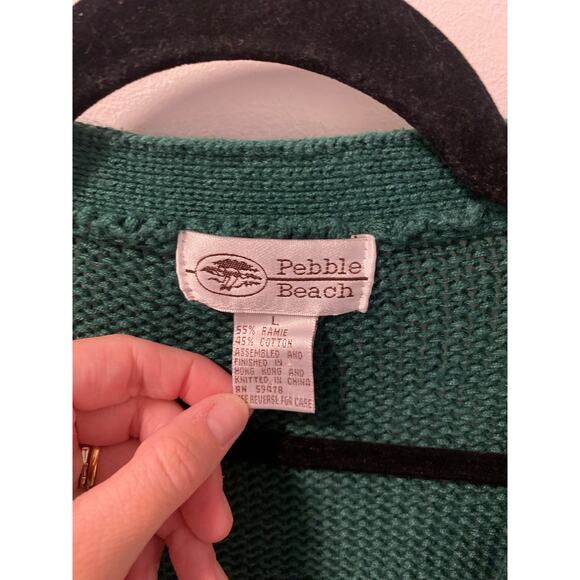 Vintage Pebble Beach Structure Heavy Knit Cardigan Green Argyle Print Size L - Picture 6 of 10